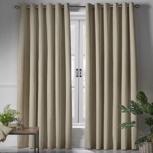 Blackout Linen Look Ready Made Eyelet Blackout Curtains Beige