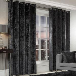 Crushed Velvet Ready Made Eyelet Curtains Charcoal