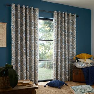 Pineapple Elephant Ziri Cotton Ready Made Eyelet Curtains Teal