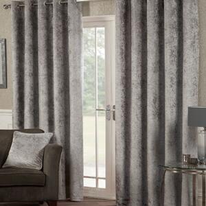 Crushed Velvet Ready Made Eyelet Curtains Silver