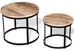 Two Piece Coffee Table Set Rough Mango Wood Round 40 cm/50 cm