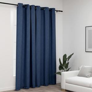 Linen-Look Blackout Curtains with Grommets Blue 290x245cm