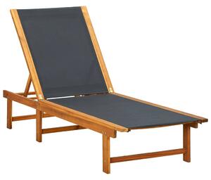 Sun Lounger Solid Acacia Wood and Textilene