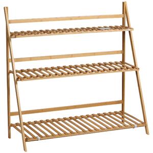 Outsunny Bamboo Plant Stand: 3-Tier Folding Display Shelf Rack for Indoor Greenery, Natural Finish, 98x37x96.5cm Aosom UK