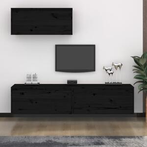 TV Cabinets 3 pcs Black Solid Wood Pine