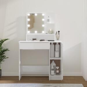 Dressing Table with LED High Gloss White 86.5x35x136 cm