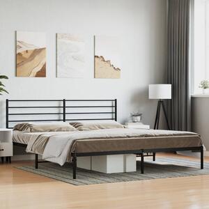 Metal Bed Frame without Mattress with Headboard Black 200x200 cm