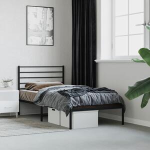 Metal Bed Frame without Mattress with Headboard Black 75x190cm