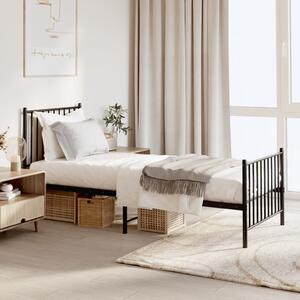 Metal Bed Frame without Mattress with Footboard Black 75x190 cm Small Single