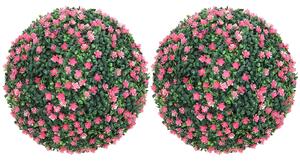 HOMCOM Set of Two Artificial Boxwood Balls Plants - Pink