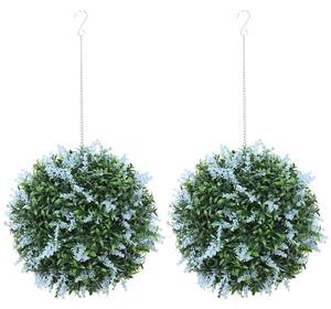 HOMCOM Set of 2 Artificial Plant Topiary Balls, UV-protected Fake Decorative Plants, Blue
