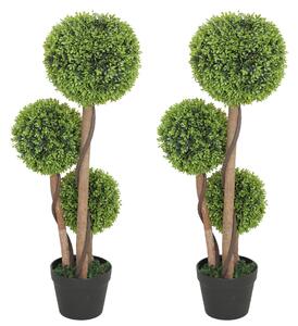 HOMCOM Decorative Artificial Trees Boxwood Ball Topiary Trees Set of 2 in Pot, Fake Plants for Home Indoor Outdoor Decor