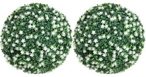 HOMCOM Set of Two Artificial Boxwood Balls Plants - White