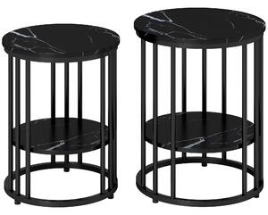 HOMCOM Set of Two Marble-Effect Coffee Tables - Black
