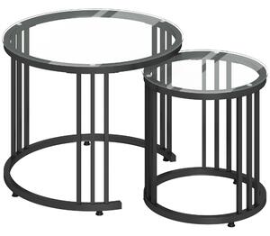 HOMCOM Round Coffee Tables Set of 2, Nesting Tables with Tempered Glass Top and Steel Frame, Black