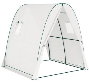 Outsunny Hoop House Greenhouse with Sandbags, Walk-In Tunnel Green House with 2 Doors and Screen Windows, 1.8 x 1.8 x 2m, White