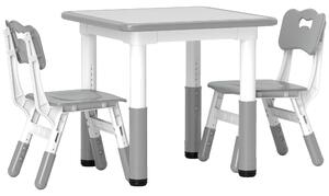AIYAPLAY Height Adjustable Toddler Table and Chair Set, 3 Pcs Children Activity Table w/ 2 Chairs, for Playroom, Bedroom - Grey Aosom UK