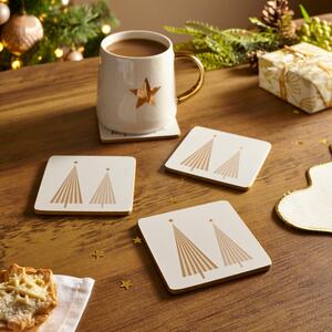 Set of 4 Winter Trees Cork Back Coasters White