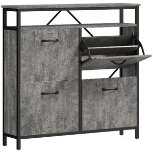 HOMCOM Shoe Storage Cabinet with 4 Flip Drawers and Open Shelf, Stylish & Practical Storage Solution, Cement Grey Aosom UK