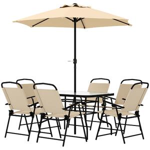 Outsunny 8 Pcs Dining Set W/Umbrella, Textilene-Beige