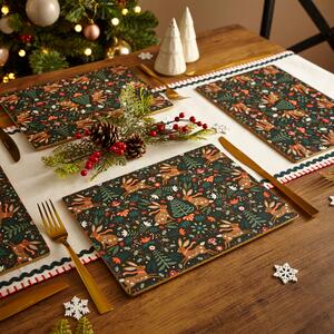 Set of 4 Woodland Hare Cork Back Placemats Green