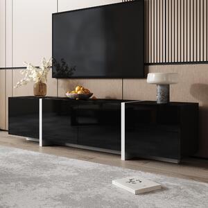 High-gloss Finish TV Cabinet with 3 Doors and 1 Drawer, Contrasting Base, TV Stand for Living Room, 170L x 29.5W x 40H cm, Black+White Aosom UK