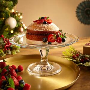 Scalloped Edged Clear Glass Cake Stand Clear