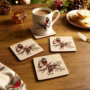 Set of 4 Robin Cork Back Coasters Brown