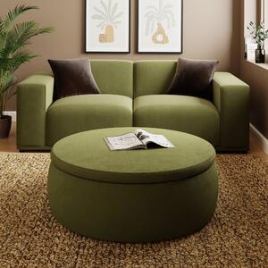 Large Round Velvet Storage Pouffe Olive