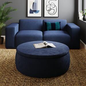 Large Round Velvet Storage Pouffe Navy