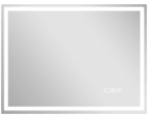 HOMCOM 60 x 80 cm Anti-Fog LED Bathroom Mirror, with Bluetooth and Clock - Silver Tone