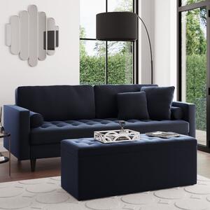 Oswald Velvet Buttoned Ottoman Bench Navy Blue