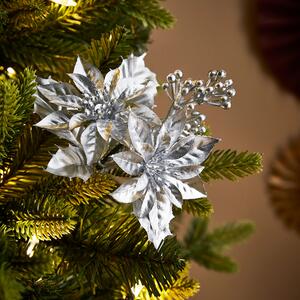 Artificial Silver Poinsettia Pick Silver