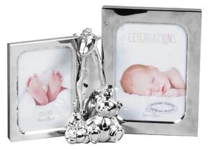 Bambino Giraffe & 2 Teddies Silver Plated Double Photo Frame Silver