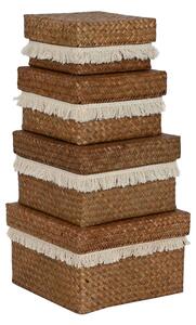 Basket set Home ESPRIT White Natural Natural Fibre Boho Worn (4 Pieces)