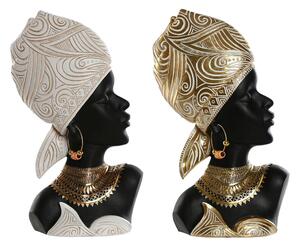 Decorative Figure Home ESPRIT White Black Golden African Woman 22 x 11 x 37 cm (2 Units)