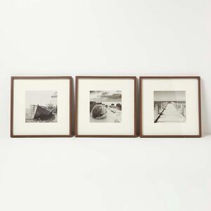 Set of 3 Beach Front Sepia Photographs Framed Wall Art 40 x 40 cm