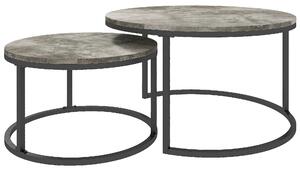 HOMCOM Industrial Nesting Coffee Table Set of 2, Round Coffee Tables, Living Room Table with Faux Cement Top and Steel Frame