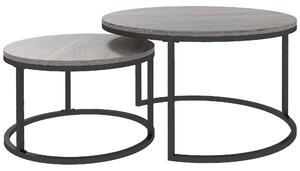 HOMCOM Industrial Nesting Coffee Table Set of 2, Round Coffee Tables, Living Room Table with Wood Effect Top and Steel Frame
