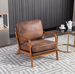 Mid-Century Modern Accent Chair with Solid Wood Frame and Soft Cushion, Armchair for Living Room, Ergonomic Design, 65x80x76 cm, Coffee Aosom.UK