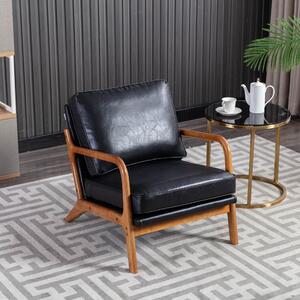 Modern Accent Armchair with Solid Wooden Frame, Soft Cushion, Mid-Century Style, Comfy Chair for Bedroom, Living Room, 65x80x76 cm, Black Aosom.UK