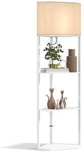 HOMCOM Corner Floor Lamp with Shelves, Tall Standing Lamps for Living Room, with Pull Chain Switch Bulb not Included, White Aosom UK