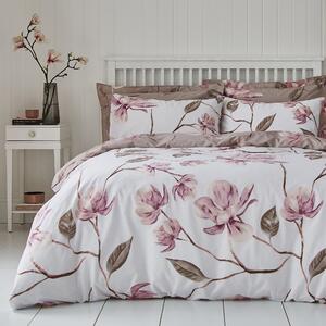 Lois Large Floral Pink Duvet Cover and Pillowcase Set Pink