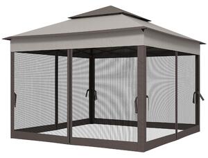 Outsunny 3 x 3(m) Pop Up Gazebo, Double-roof Garden Tent with Netting and Carry Bag, Party Event Shelter for Outdoor Patio, Light Grey