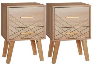 HOMCOM Bedside Cabinet, Scandinavian Bedside Table with Drawers, Bed Side Table with Wood Legs, Natural