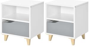 HOMCOM Modern Bedside Table, Side End Table with Shelf, Drawer and Wood Legs, 36.8cmx33cmx43.8cm, White and Grey