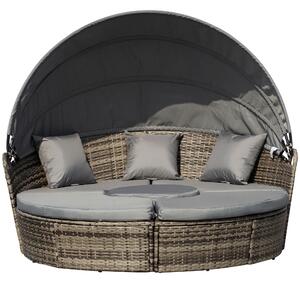 Outsunny Rattan Garden Furniture Cushioned Wicker Round Sofa Bed with Coffee Table Patio Conversation Furniture Set - Grey