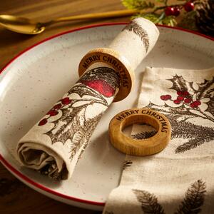 Set of 2 'Merry Christmas' Wooden Napkin Rings Brown