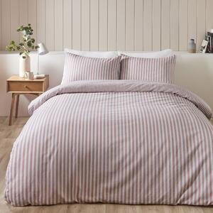 Catherine Lansfield Reversible Stripe 100% Brushed Cotton Duvet Cover & Pillowcase Set Blush