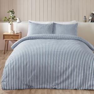 Catherine Lansfield Stripe 100% Brushed Cotton Duvet Cover and Pillowcase Set Blue